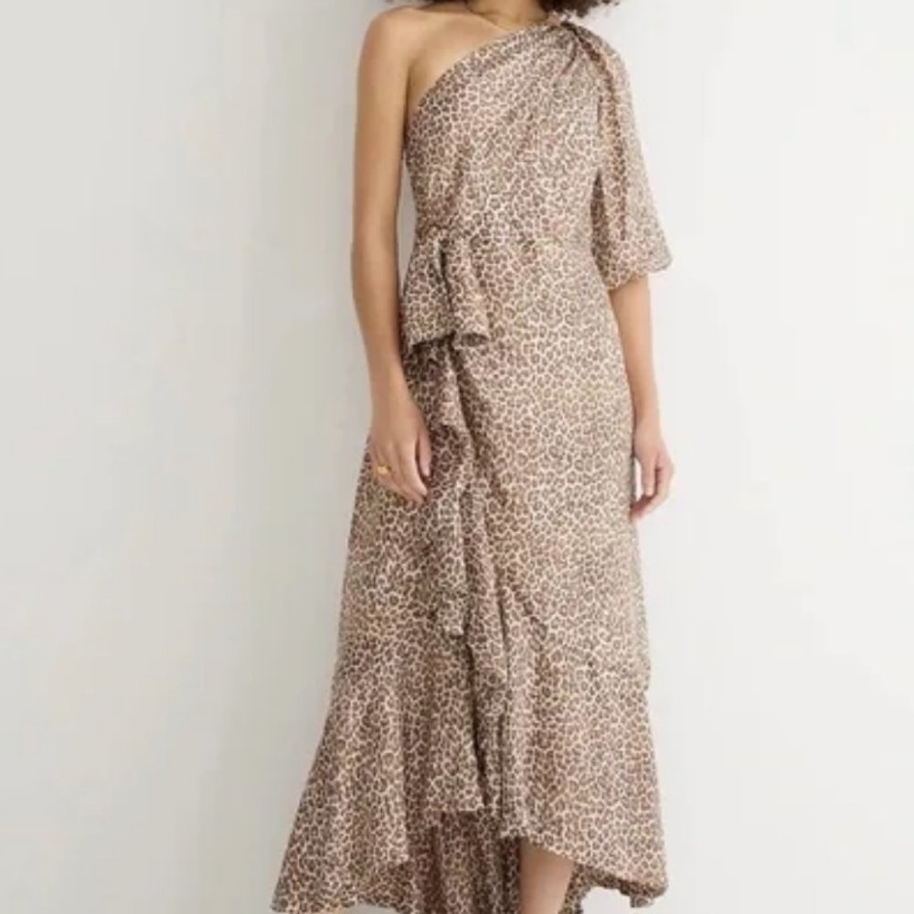 NWT J Crew One-shoulder Ruffle-Hem Dress in Leopard